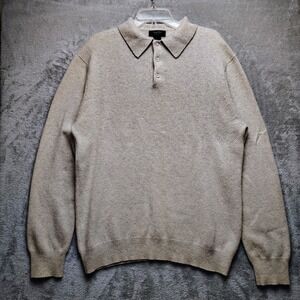 Marshall Field's Men's Size L 100% Cashmere Polo Sweater Beige Tan Knit Long